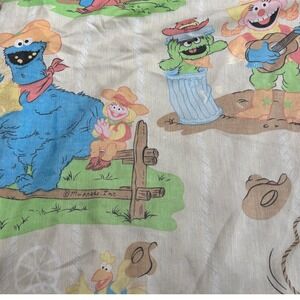 Vintage Sesame Street Rodeo Sheet Twin Flat Full Fitted Kids Western Fabric SEE